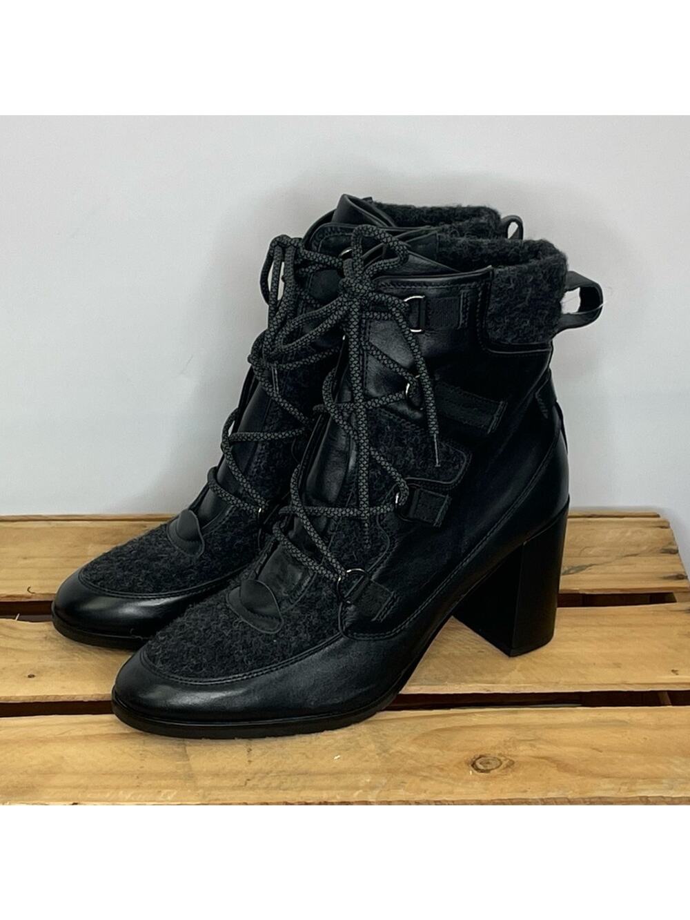 Napoleoni black leather heel lace up boots made in Italy size 41